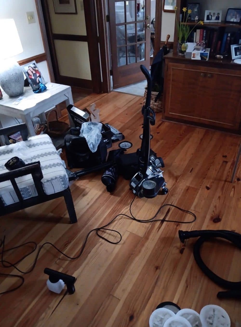 The cleaning system on a hardwood floor